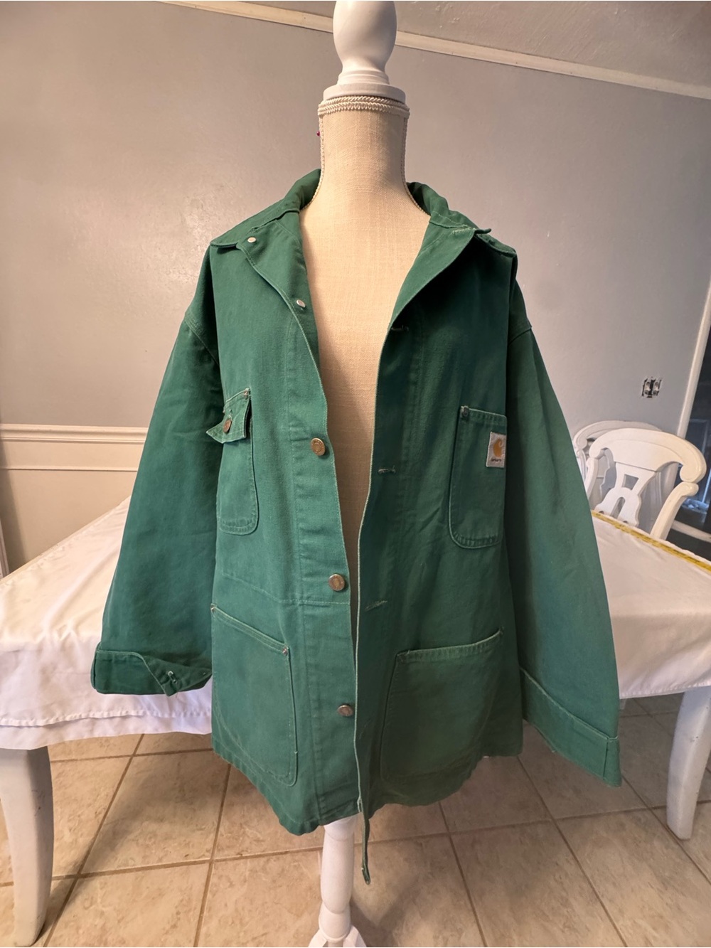 Carhartt Green Denim Work Jacket - Durable Canvas Utility Coat